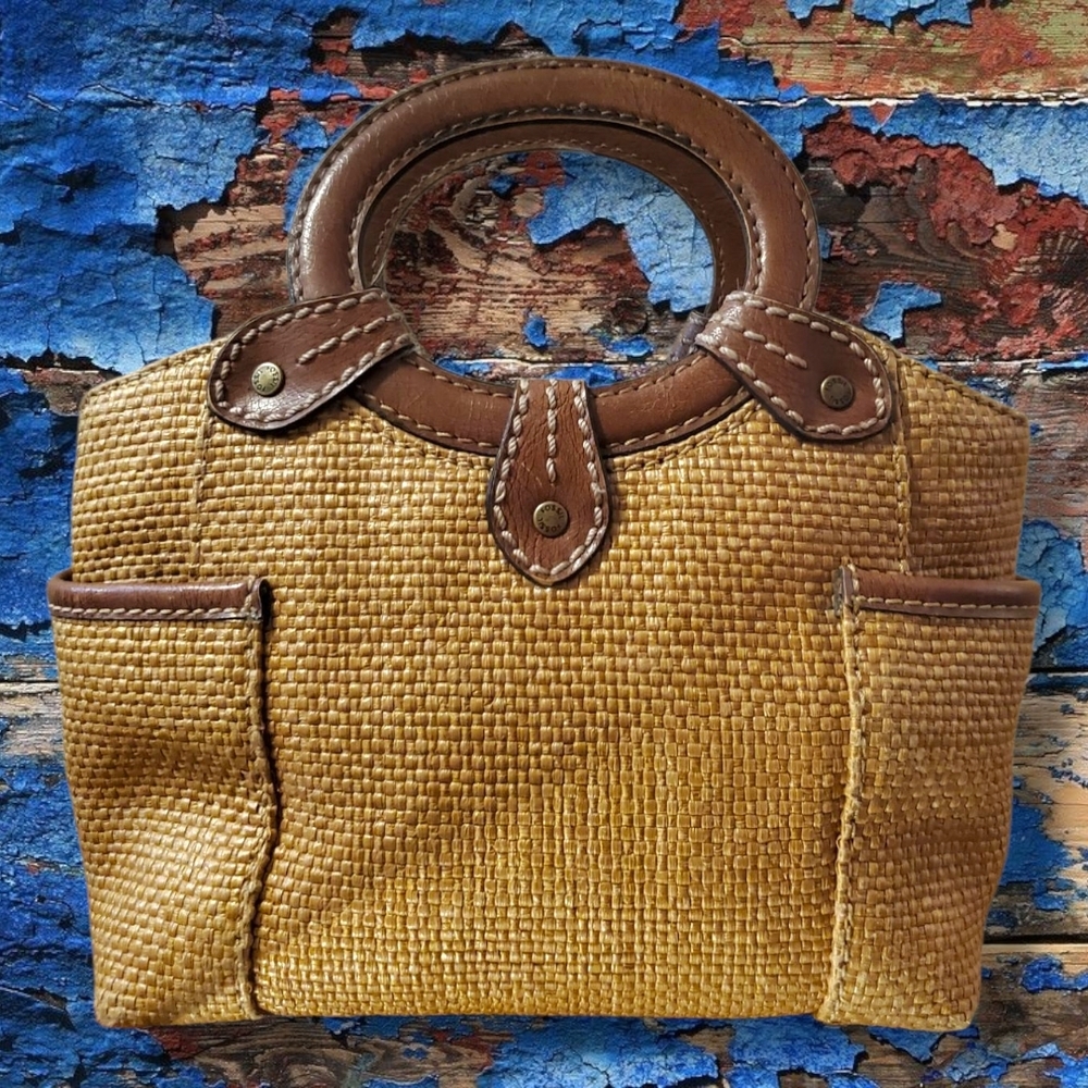 Vintage FOSSIL Woven Mini Satchel Shoulder Bag Leather Trim Y2K Genuine Classic